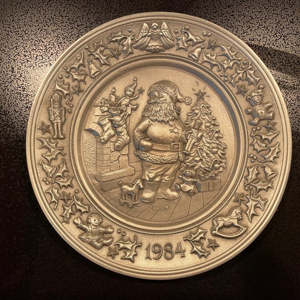 VTG Andrea Hollis Pewter Santa Christmas plate 1984